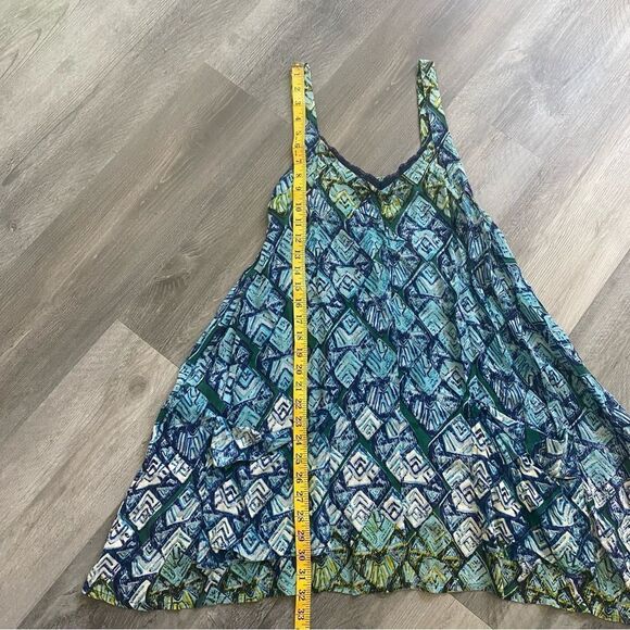Free People Mini Dress Oversized Trapeze Blue Green Triangle Print - Picture 10 of 12